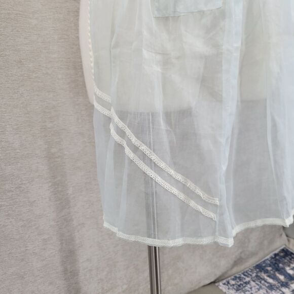 Vintage 60s Sheer Pale Blue Hostess Waist Apron with White Lace and Pocket - Picture 3 of 11